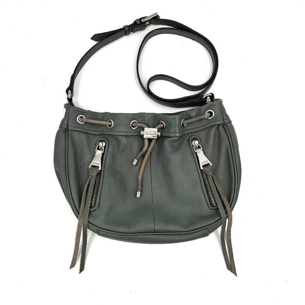 AIMEE KESTENBERG Gray Leather Boho Tassel Bucket Cross Body Shoulder Purse Bag